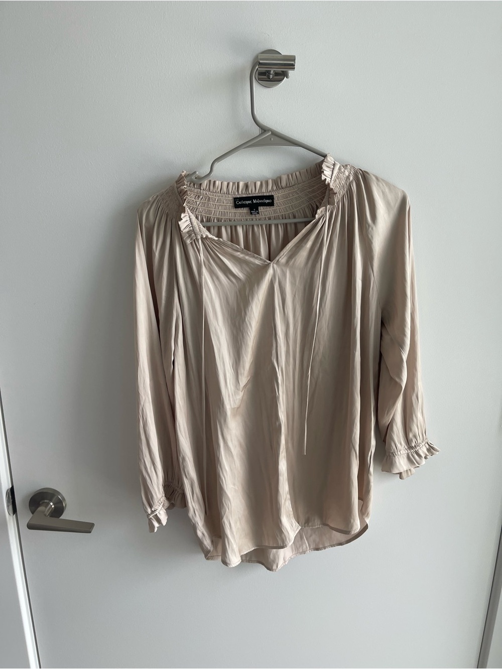 Catherine Malandrino Neutral Ruffle-Neck Blouse